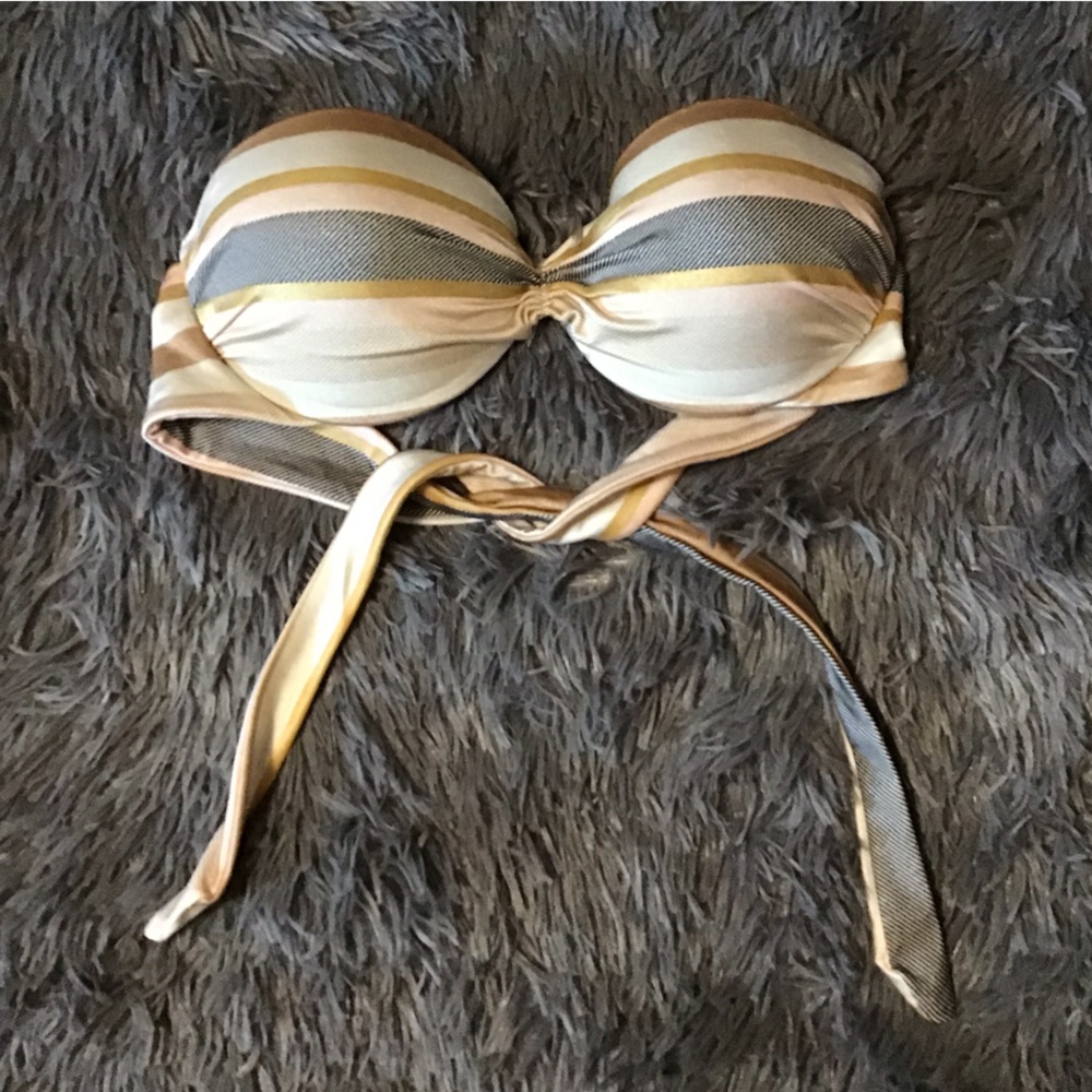 EUC Victoria’s Secret 32B Gold Metallic Stripe Bikini Strapless Bikini